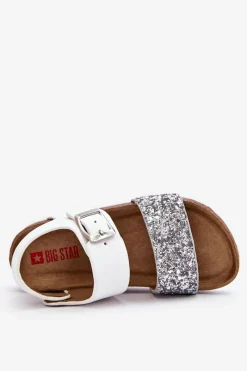 Sale Skórzane Dziecięce Sandałki Big Star LL374133 Białe Dzieci Dziewczęce