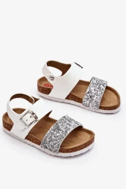 Sale Skórzane Dziecięce Sandałki Big Star LL374133 Białe Dzieci Dziewczęce