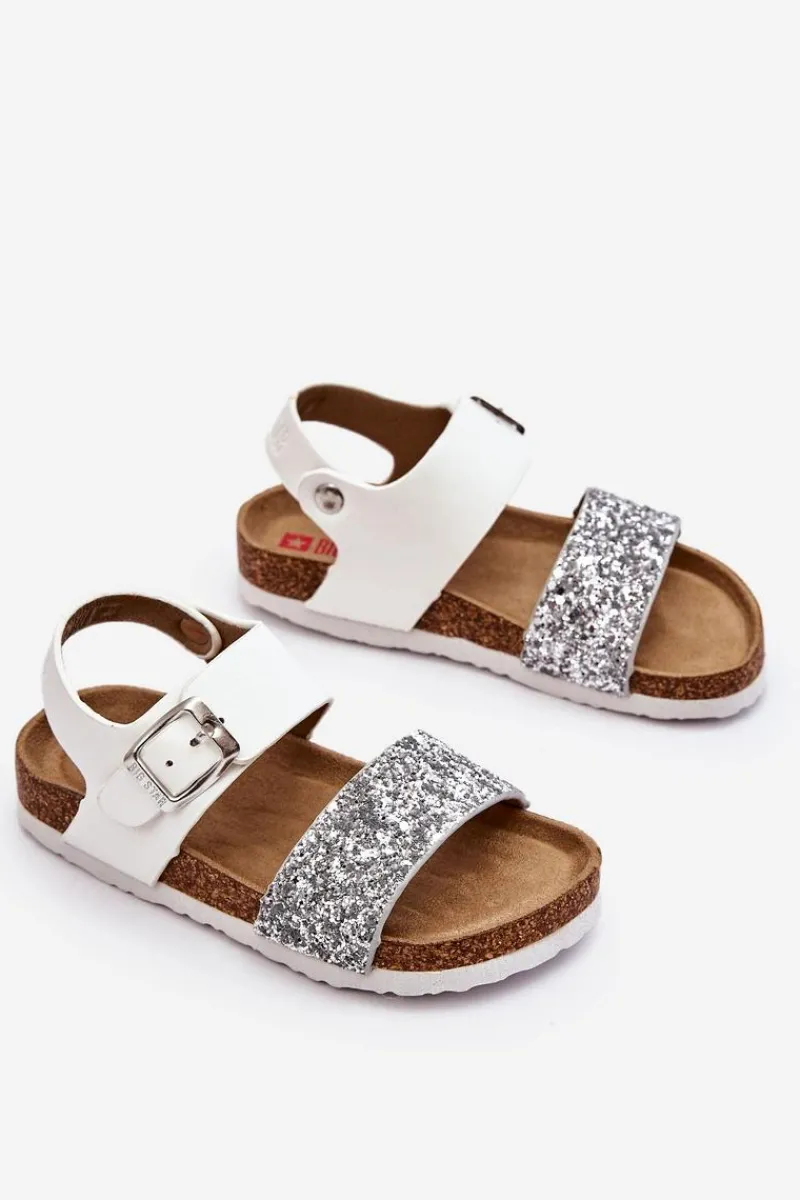 Sale Skórzane Dziecięce Sandałki Big Star LL374133 Białe Dzieci Dziewczęce