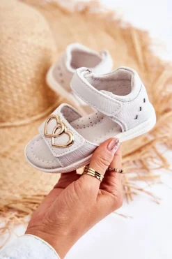 Best Evento Skórzane Dziecięce Sandałki Na Rzepy Białe Catia