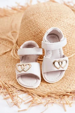 Best Evento Skórzane Dziecięce Sandałki Na Rzepy Białe Catia