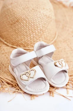 Best Evento Skórzane Dziecięce Sandałki Na Rzepy Białe Catia