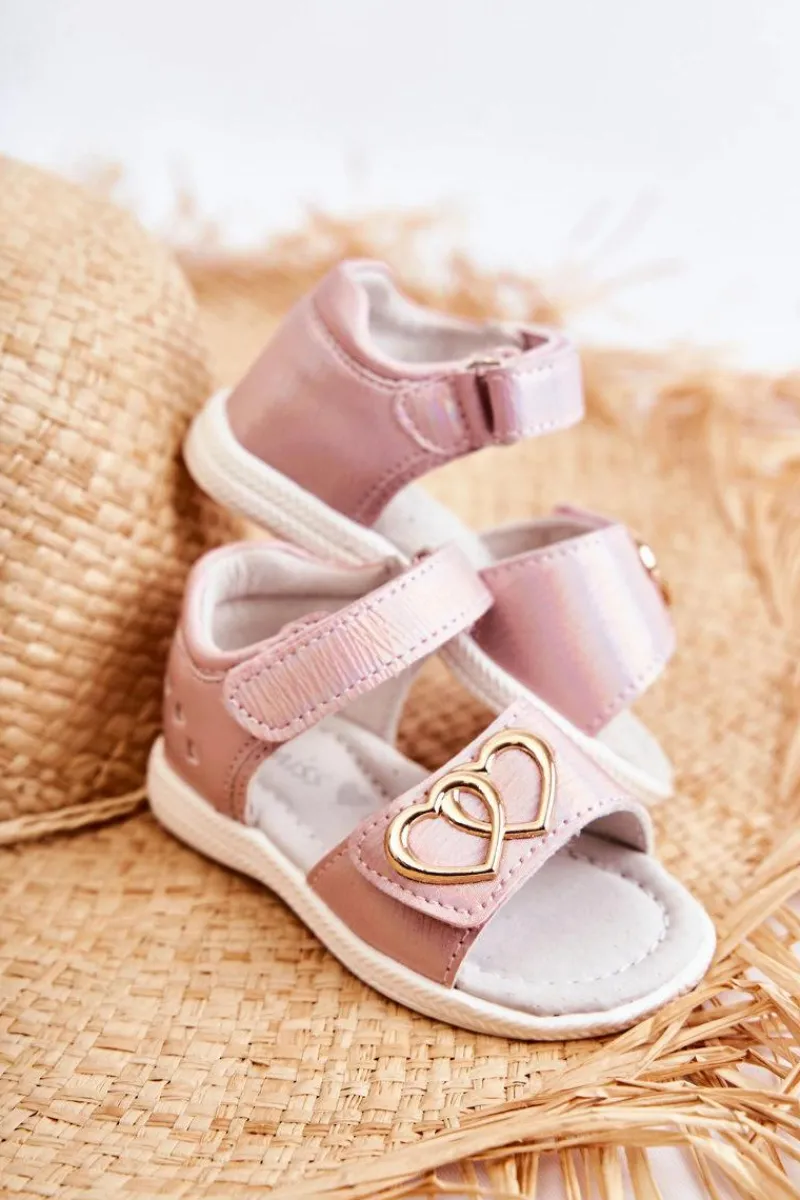 Dziewczęce>Evento Skórzane Dziecięce Sandałki Na Rzepy Różowe Catia