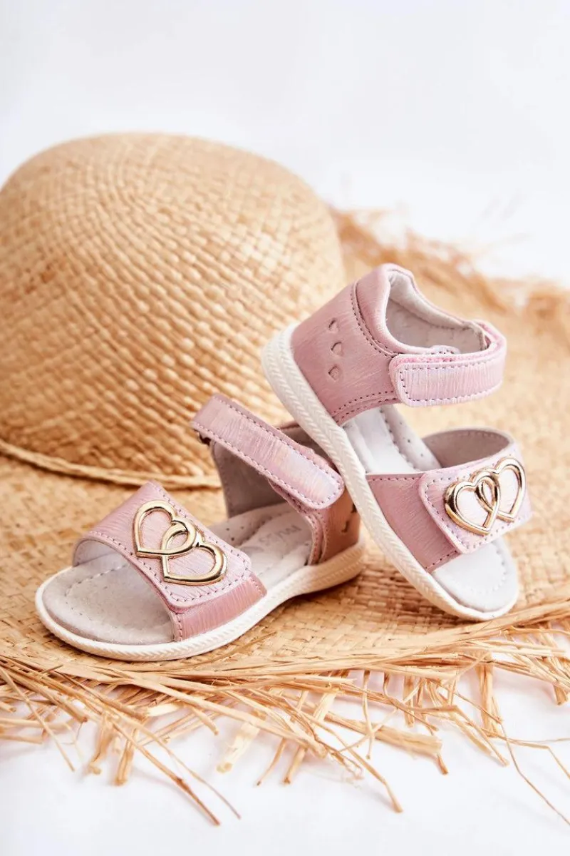 Dziewczęce>Evento Skórzane Dziecięce Sandałki Na Rzepy Różowe Catia