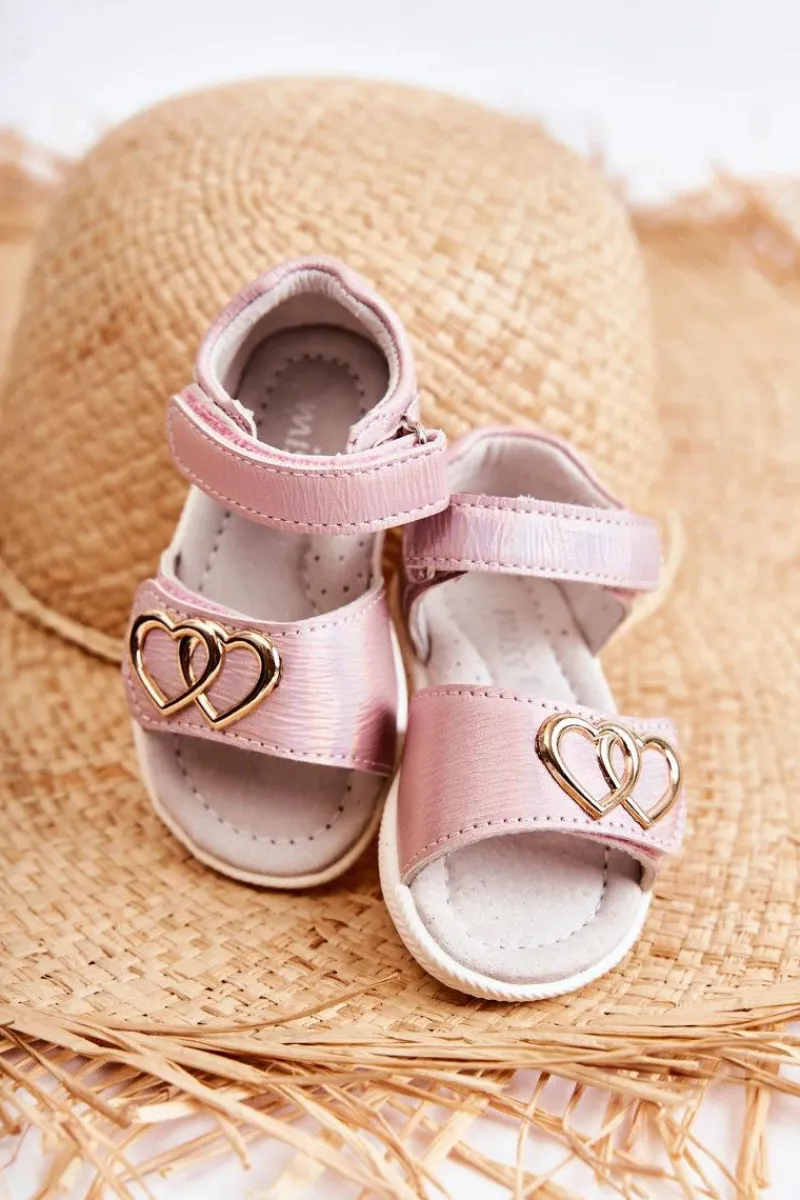 Dziewczęce>Evento Skórzane Dziecięce Sandałki Na Rzepy Różowe Catia