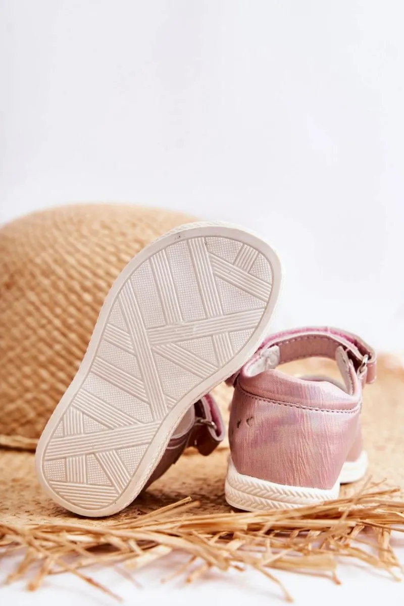 Dziewczęce>Evento Skórzane Dziecięce Sandałki Na Rzepy Różowe Catia