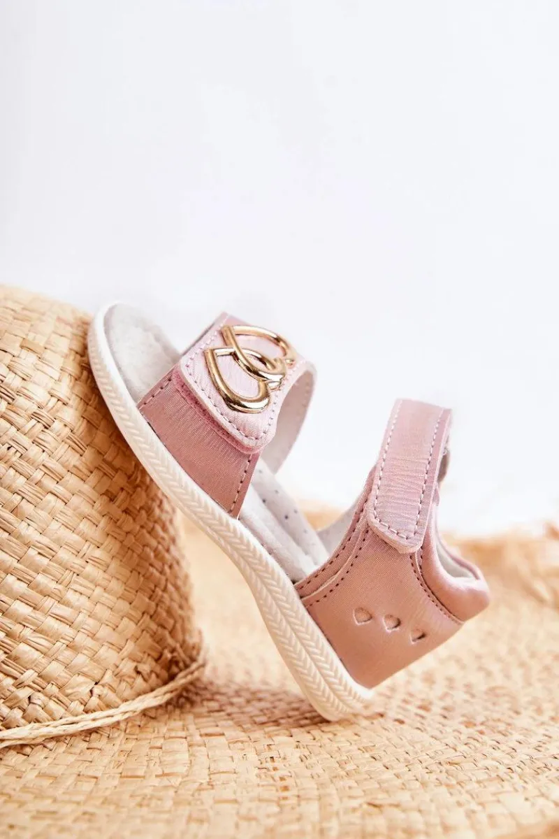 Dziewczęce>Evento Skórzane Dziecięce Sandałki Na Rzepy Różowe Catia