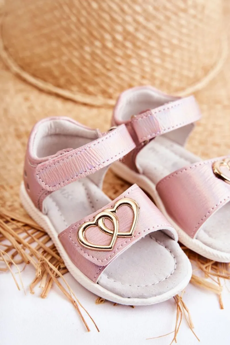 Dziewczęce>Evento Skórzane Dziecięce Sandałki Na Rzepy Różowe Catia