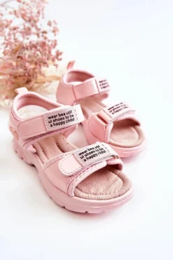 Discount Boto Skórzane Dziecięce Sandały Na Rzepy Różowe Amoss