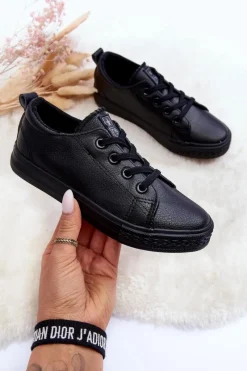 Chłopięce|Dziewczęce>Evento Skórzane Dziecięce Trampki Czarne Poliana