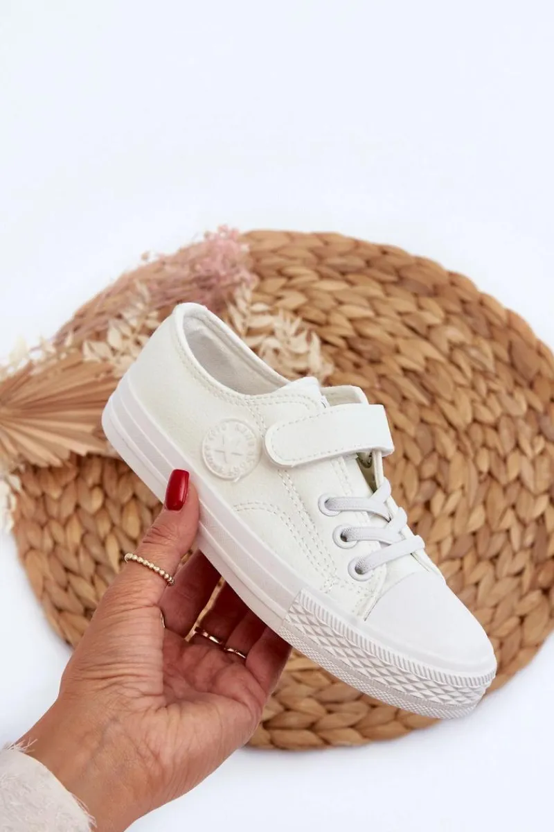 Clearance Evento Skórzane Dziecięce Trampki Na Rzep Białe Delmara