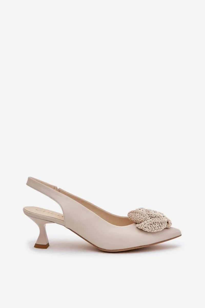 Clearance CheBello Skórzane Eleganckie Czółenka Na Szpilce 4666 Beżowe Beżowy