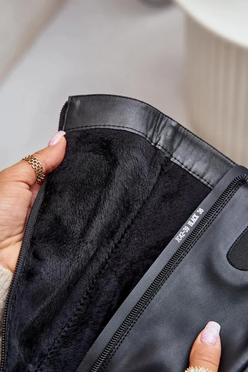 Kozaki Na Obcasie|Kozaki Przed Kolano>Damskie buty S.Barski Skórzane Eleganckie Kozaki Na Słupku Ocieplane D&A JC42-39 Czarne