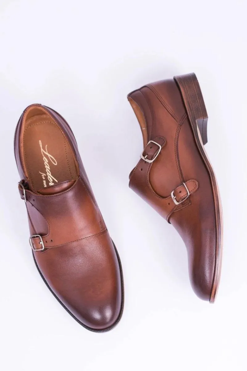 Clearance Boto Skórzane Eleganckie Męskie Półbuty Monk Brązowe