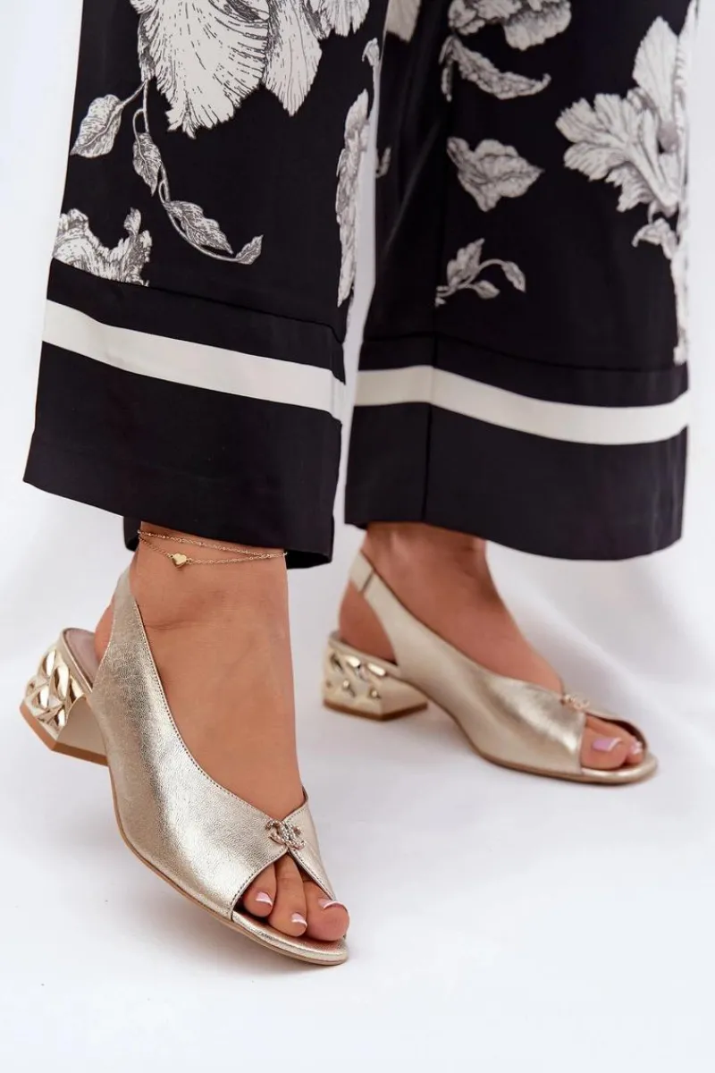 Clearance Skórzane Eleganckie Sandały Damskie 4724 Złote Damskie Sandały Na Obcasie