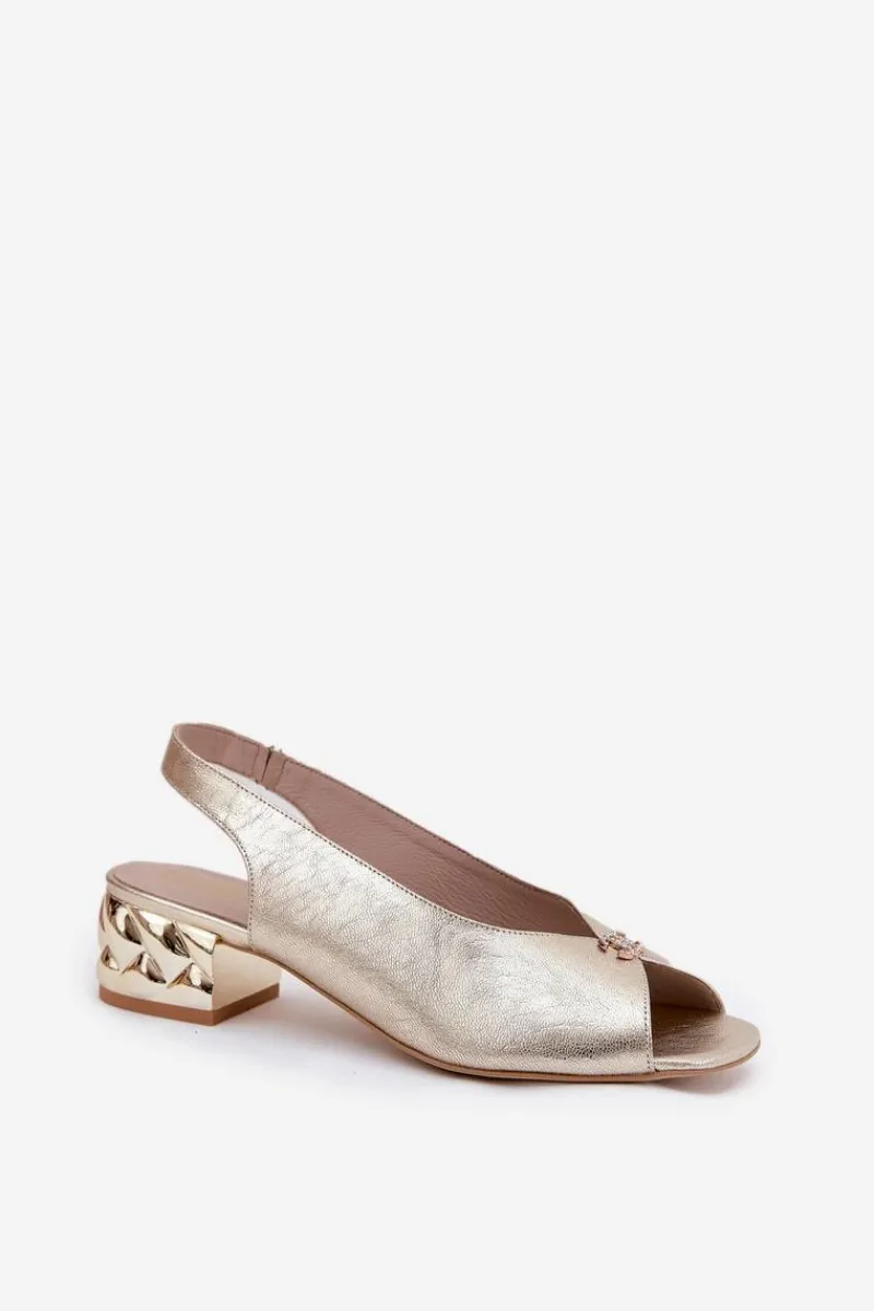 Clearance Skórzane Eleganckie Sandały Damskie 4724 Złote Damskie Sandały Na Obcasie