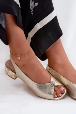 Clearance Skórzane Eleganckie Sandały Damskie 4724 Złote Damskie Sandały Na Obcasie