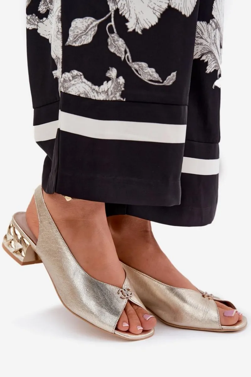 Clearance Skórzane Eleganckie Sandały Damskie 4724 Złote Damskie Sandały Na Obcasie