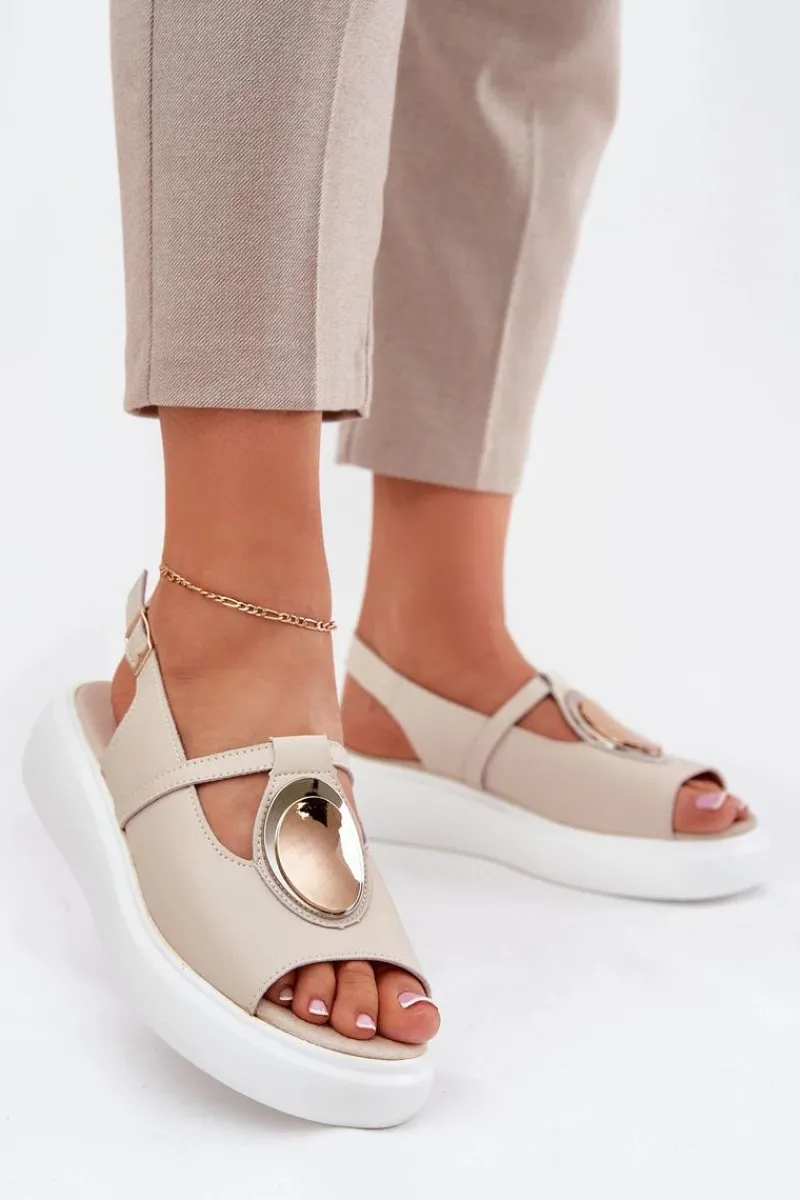 Online Damskie buty S.Barski Skórzane Eleganckie Sandały Damskie S.Barski GR51-603 Beżowe