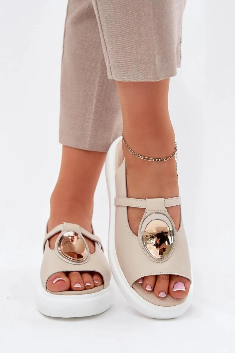 Online Damskie buty S.Barski Skórzane Eleganckie Sandały Damskie S.Barski GR51-603 Beżowe