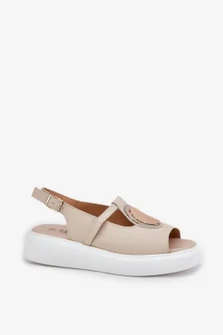 Online Damskie buty S.Barski Skórzane Eleganckie Sandały Damskie S.Barski GR51-603 Beżowe