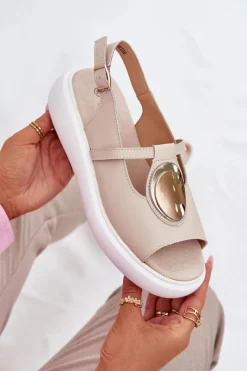 Online Damskie buty S.Barski Skórzane Eleganckie Sandały Damskie S.Barski GR51-603 Beżowe