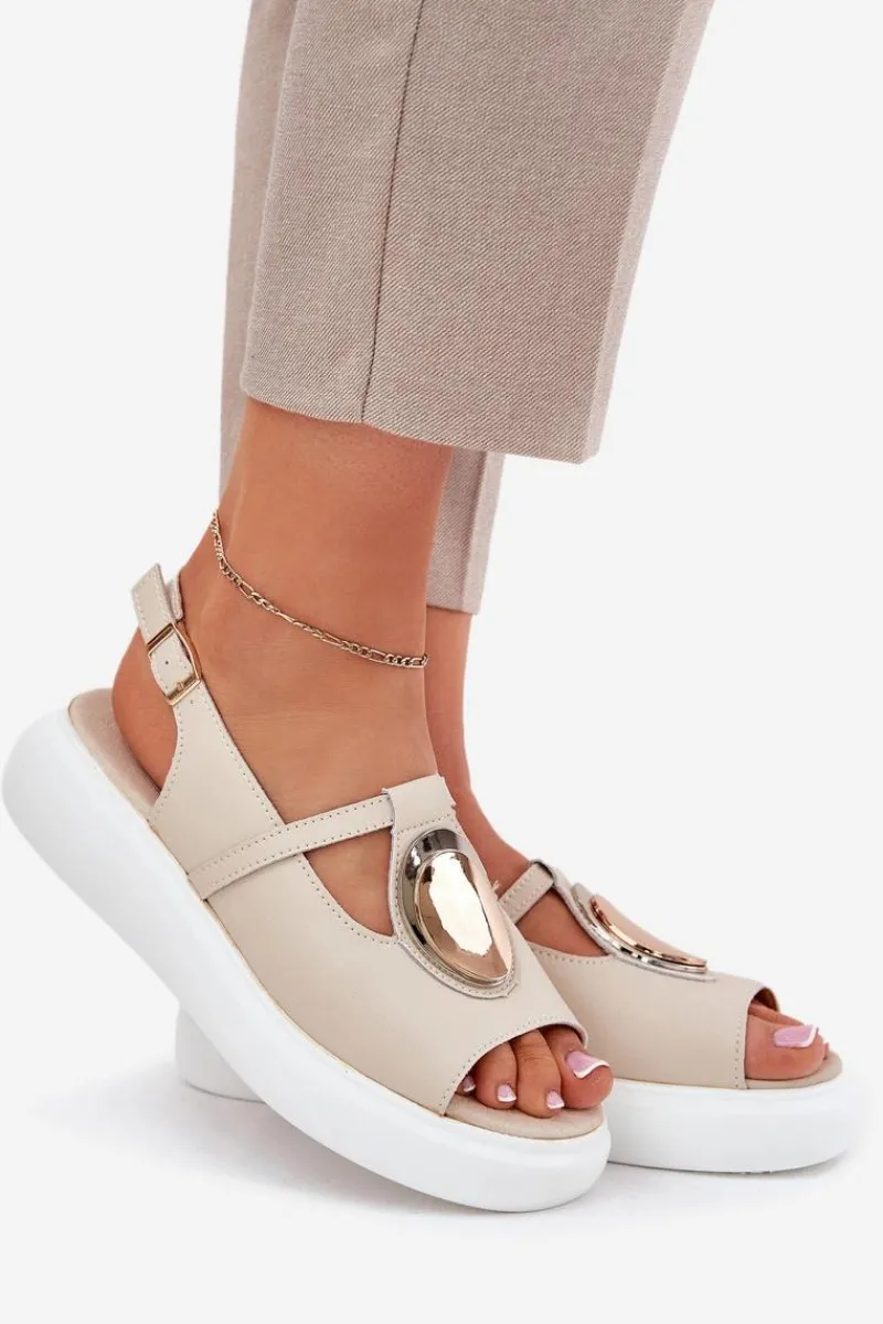 Online Damskie buty S.Barski Skórzane Eleganckie Sandały Damskie S.Barski GR51-603 Beżowe