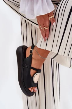 Sandały Z Cholewką|Sandały Na Koturnie>Damskie buty S.Barski Skórzane Eleganckie Sandały Damskie S.Barski GR51-603 Czarne