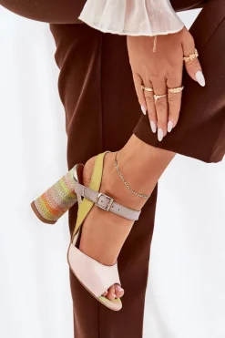 Best Skórzane Eleganckie Sandały Na Słupku 2136 Multikolor Damskie Sandały Na Słupku|Sandały Na Obcasie