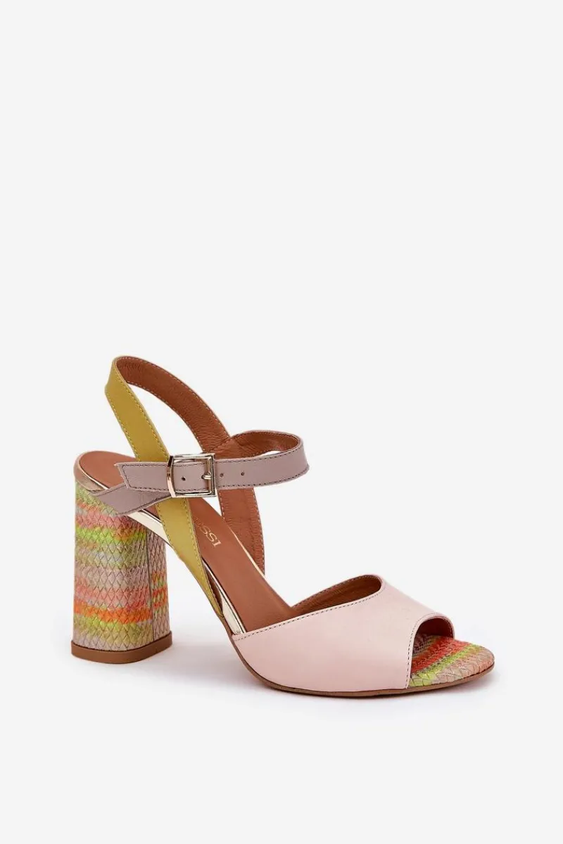 Best Skórzane Eleganckie Sandały Na Słupku 2136 Multikolor Damskie Sandały Na Słupku|Sandały Na Obcasie