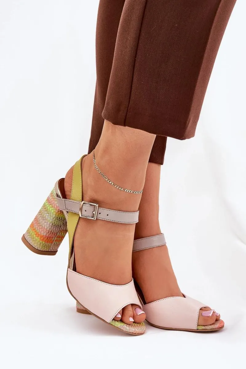 Best Skórzane Eleganckie Sandały Na Słupku 2136 Multikolor Damskie Sandały Na Słupku|Sandały Na Obcasie