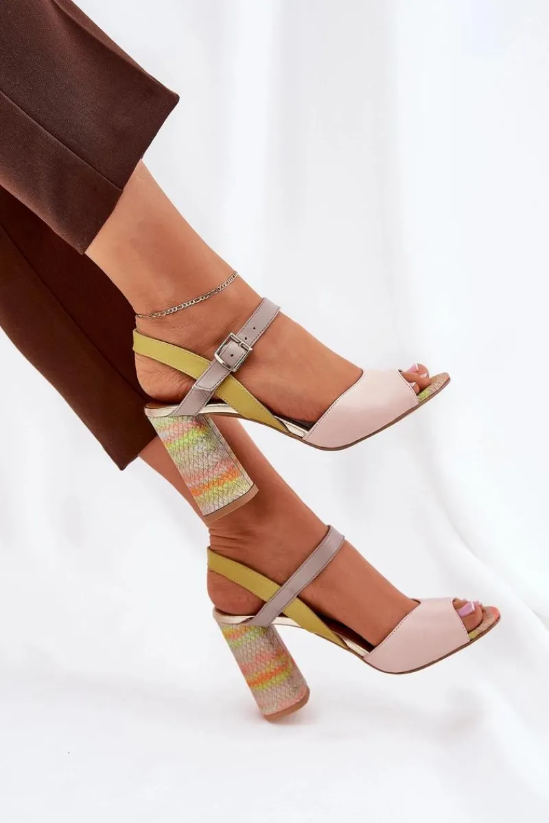 Best Skórzane Eleganckie Sandały Na Słupku 2136 Multikolor Damskie Sandały Na Słupku|Sandały Na Obcasie