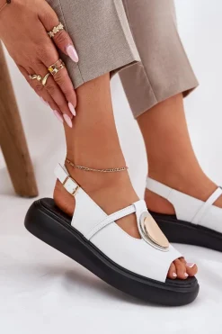 Best Skórzane Eleganckie Sandały Damskie S.Barski GR51-603 Białe Damskie Sandały Z Cholewką|Sandały Na Koturnie