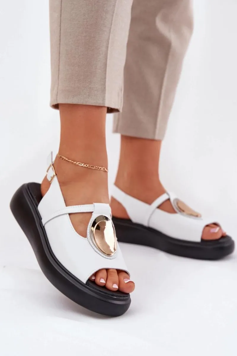 Best Skórzane Eleganckie Sandały Damskie S.Barski GR51-603 Białe Damskie Sandały Z Cholewką|Sandały Na Koturnie