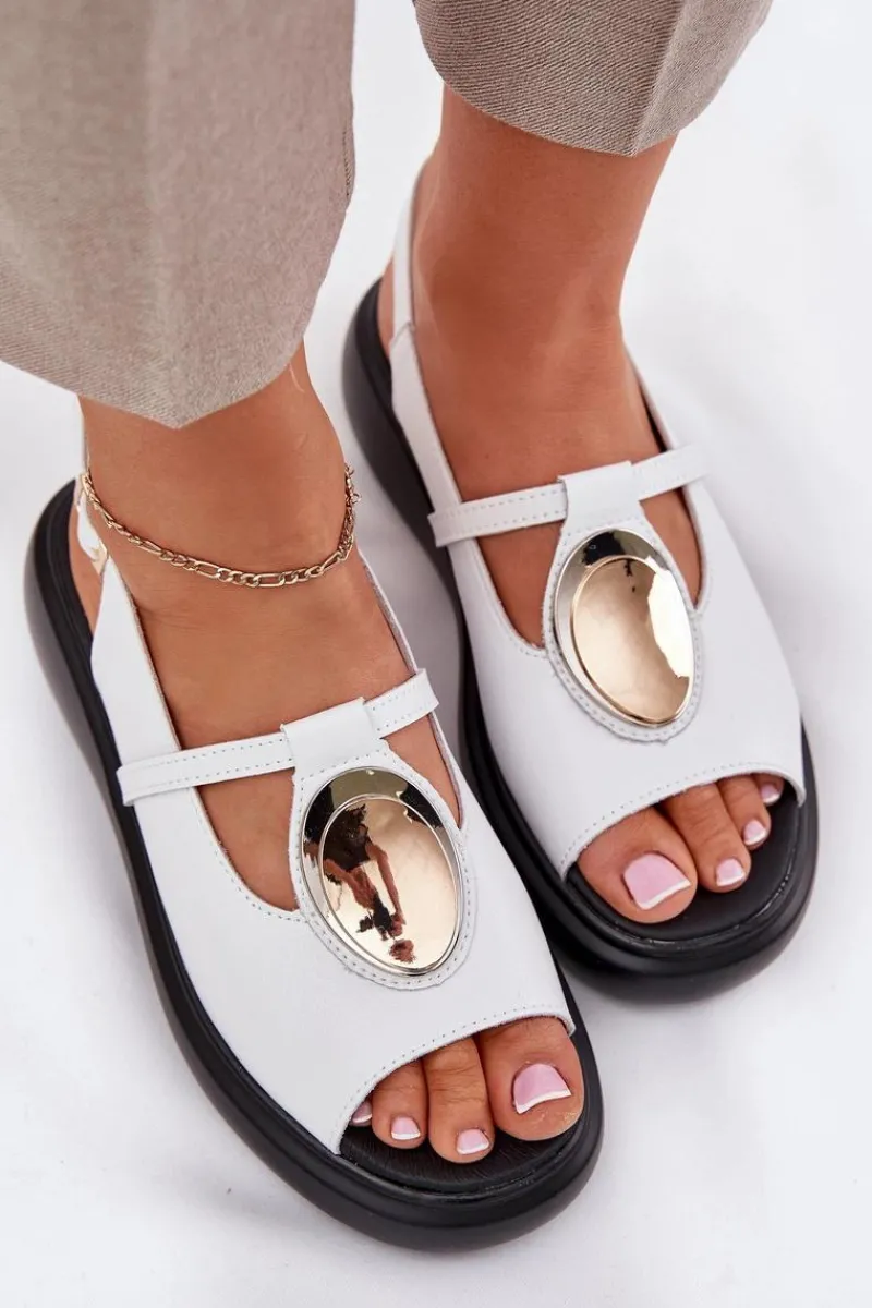 Best Skórzane Eleganckie Sandały Damskie S.Barski GR51-603 Białe Damskie Sandały Z Cholewką|Sandały Na Koturnie