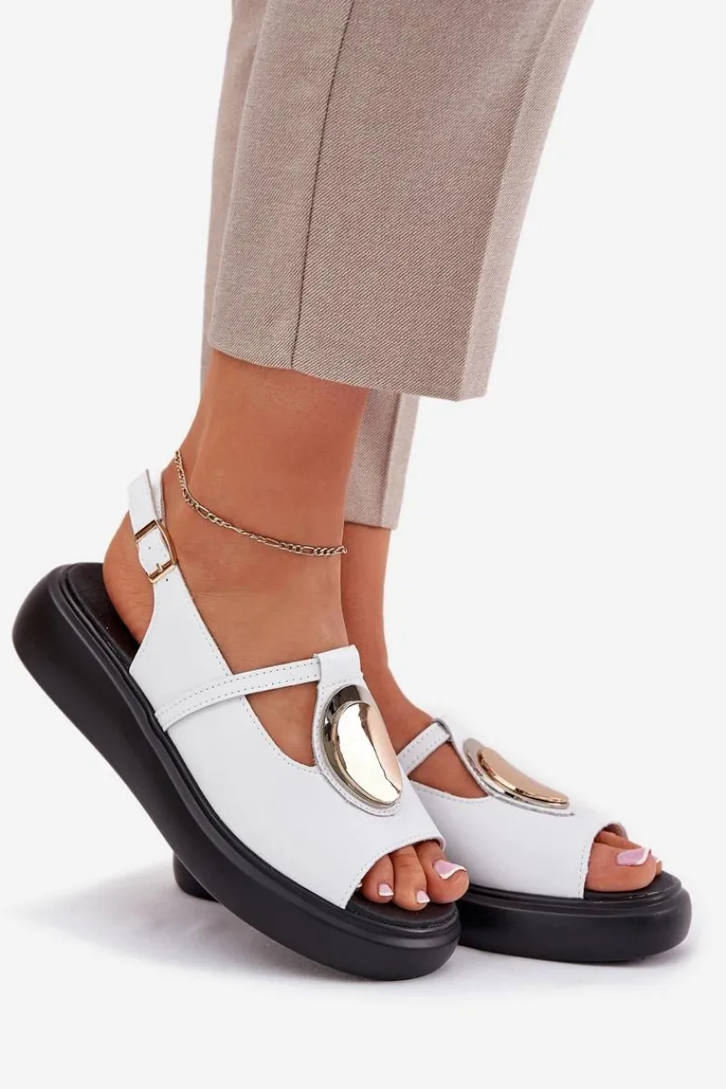 Best Skórzane Eleganckie Sandały Damskie S.Barski GR51-603 Białe Damskie Sandały Z Cholewką|Sandały Na Koturnie