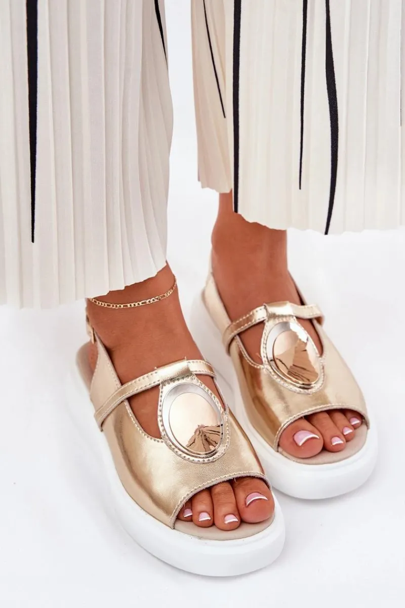 Outlet Damskie buty S.Barski Skórzane Eleganckie Sandały Damskie S.Barski GR51-603 Złote