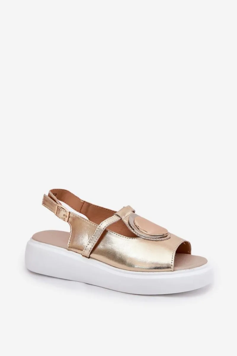 Outlet Damskie buty S.Barski Skórzane Eleganckie Sandały Damskie S.Barski GR51-603 Złote