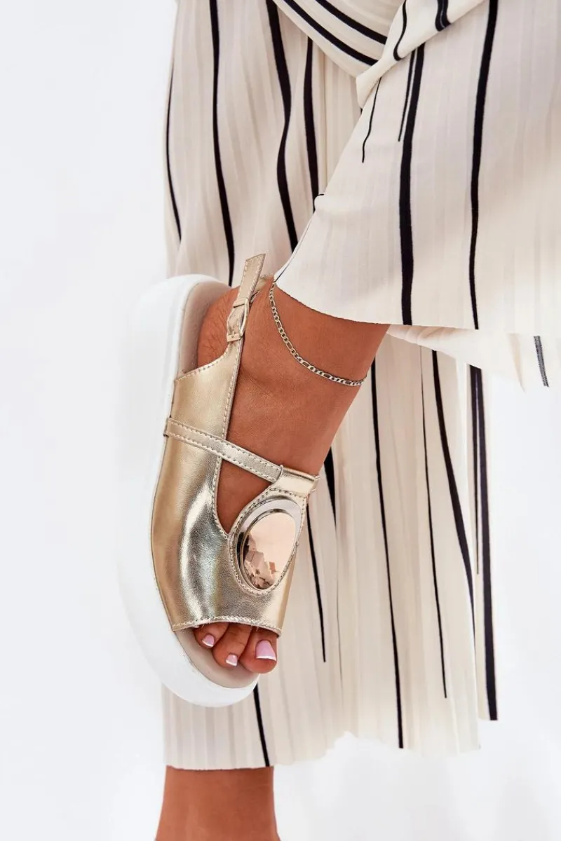 Outlet Damskie buty S.Barski Skórzane Eleganckie Sandały Damskie S.Barski GR51-603 Złote