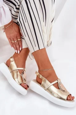 Outlet Damskie buty S.Barski Skórzane Eleganckie Sandały Damskie S.Barski GR51-603 Złote