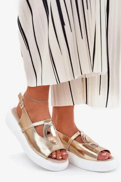 Outlet Damskie buty S.Barski Skórzane Eleganckie Sandały Damskie S.Barski GR51-603 Złote