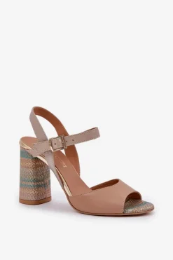 Sandały Na Słupku|Sandały Na Obcasie></noscript>Laura Messi Skórzane Eleganckie Sandały Na Słupku 2136 Ciemnobeżowe Beżowy