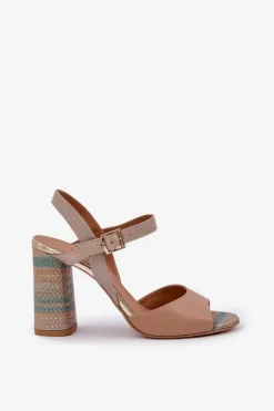 Sandały Na Słupku|Sandały Na Obcasie></noscript>Laura Messi Skórzane Eleganckie Sandały Na Słupku 2136 Ciemnobeżowe Beżowy