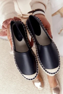 Czarne Espadryle>Big Star Shoes Skórzane Espadryle Na Plecionej Podeszwie Big Star HH274505 Czarne