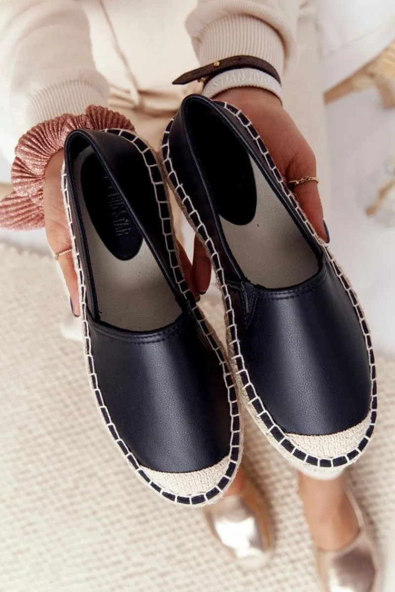 Czarne Espadryle>Big Star Shoes Skórzane Espadryle Na Plecionej Podeszwie Big Star HH274505 Czarne