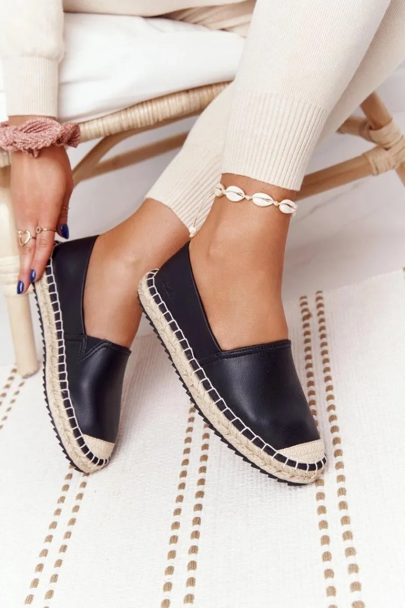 Czarne Espadryle>Big Star Shoes Skórzane Espadryle Na Plecionej Podeszwie Big Star HH274505 Czarne