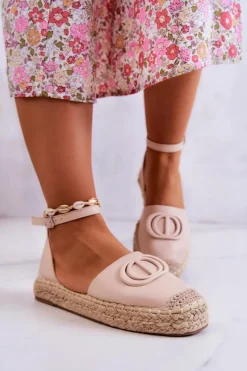 Best Skórzane Espadryle Z Ozdobą Jasnobeżowe Nells Damskie Czarne Espadryle