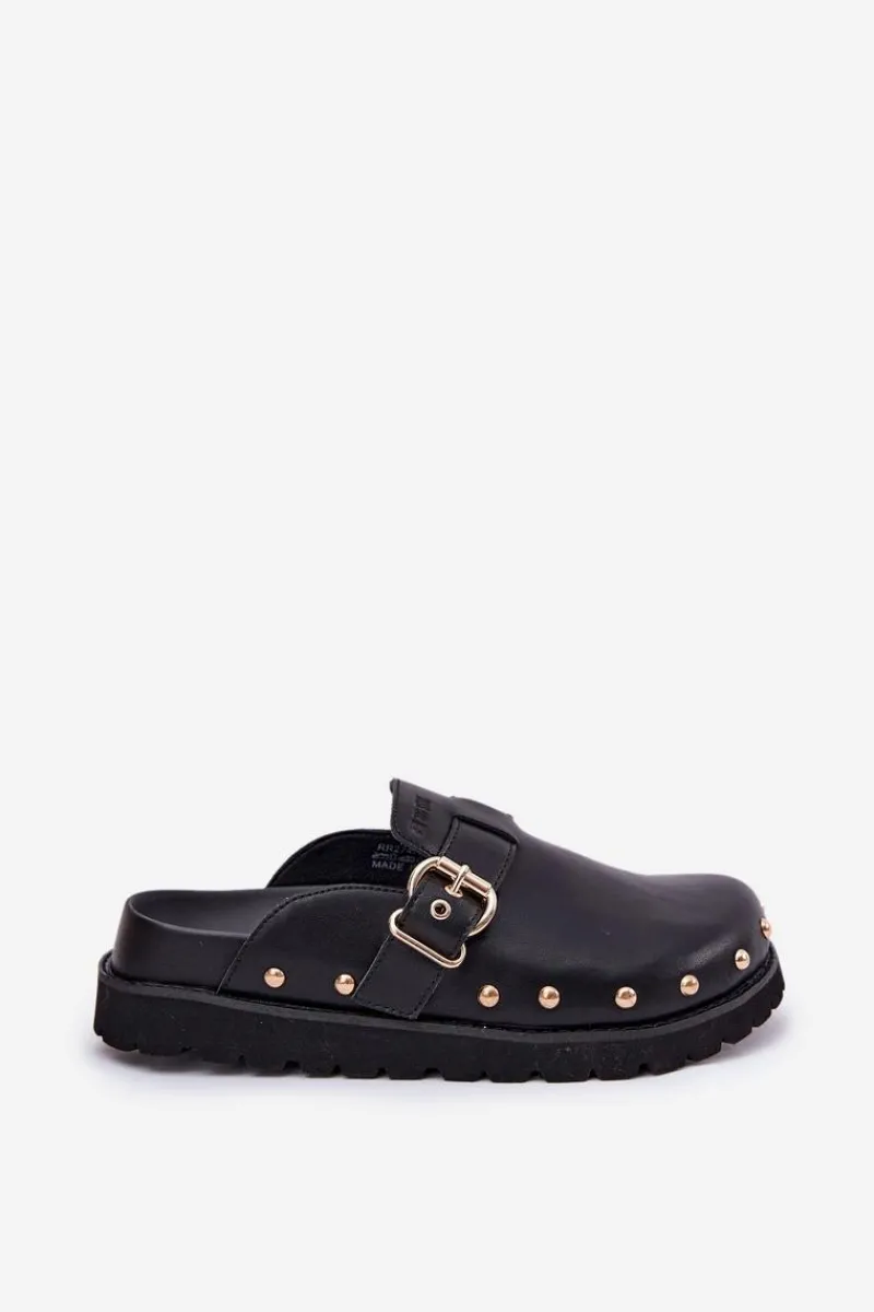 Klapki Damskie Big Star|Klapki Na Platformie>Big Star Shoes Skórzane Klapki Chodaki Damskie Na Platformie Big Star RR274A378 Czarne Czarny