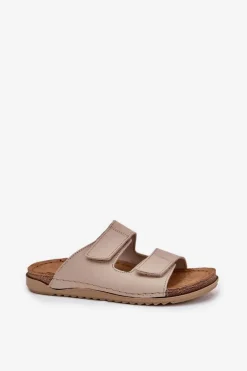 Sale INBLU Skórzane Klapki Damskie AA0005GU Beżowe