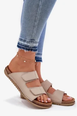 Sale INBLU Skórzane Klapki Damskie AA0005GU Beżowe